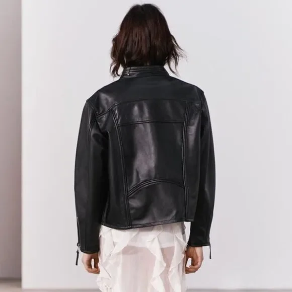 ZW COLLECTION ZIPPERED GENUINE LEATHER JACKET - Picture 13 of 16